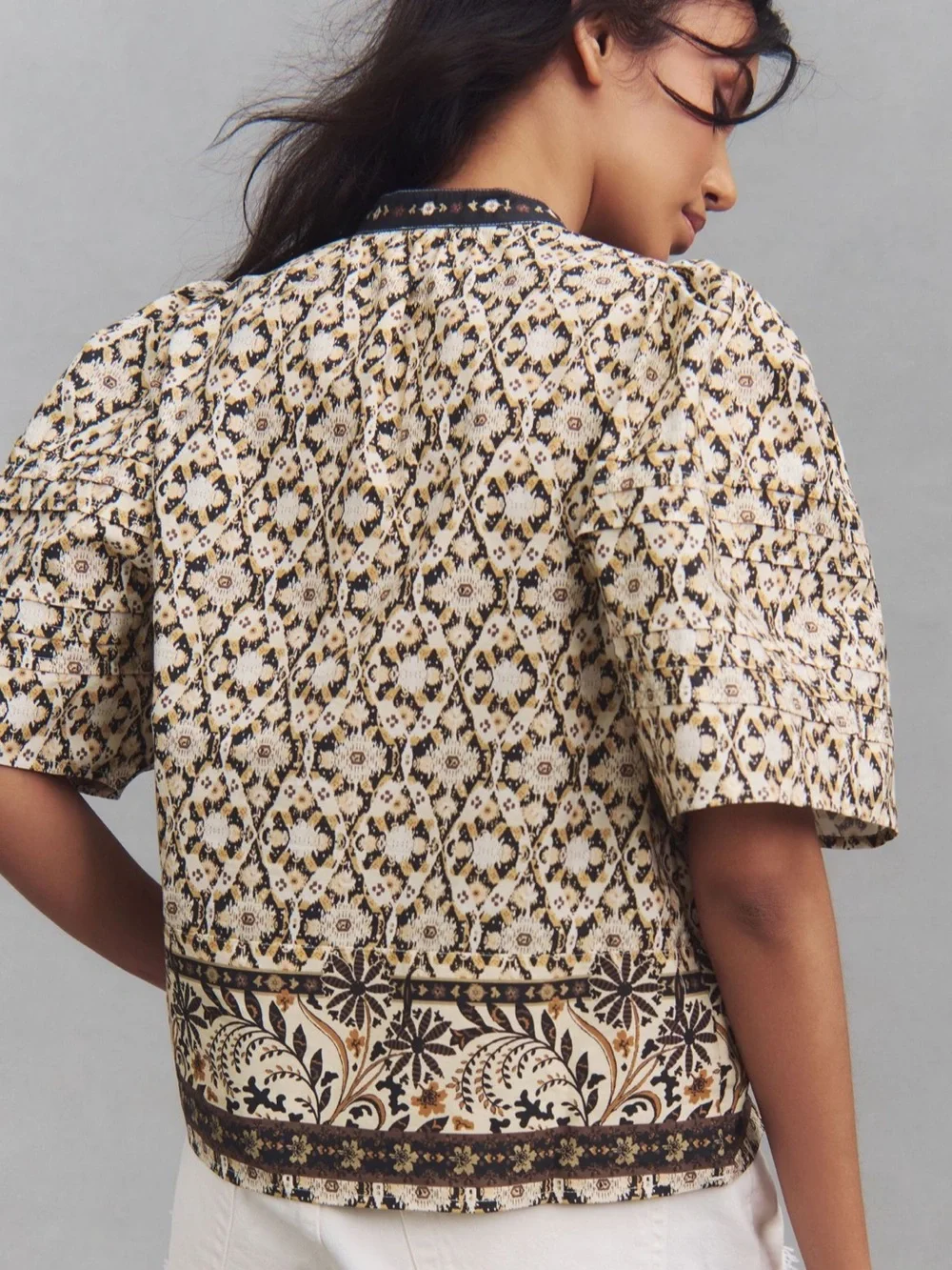 Anthropologie Pleated Puff Sleeve Blouse Boho Cottagecore Peasant Romantic XS